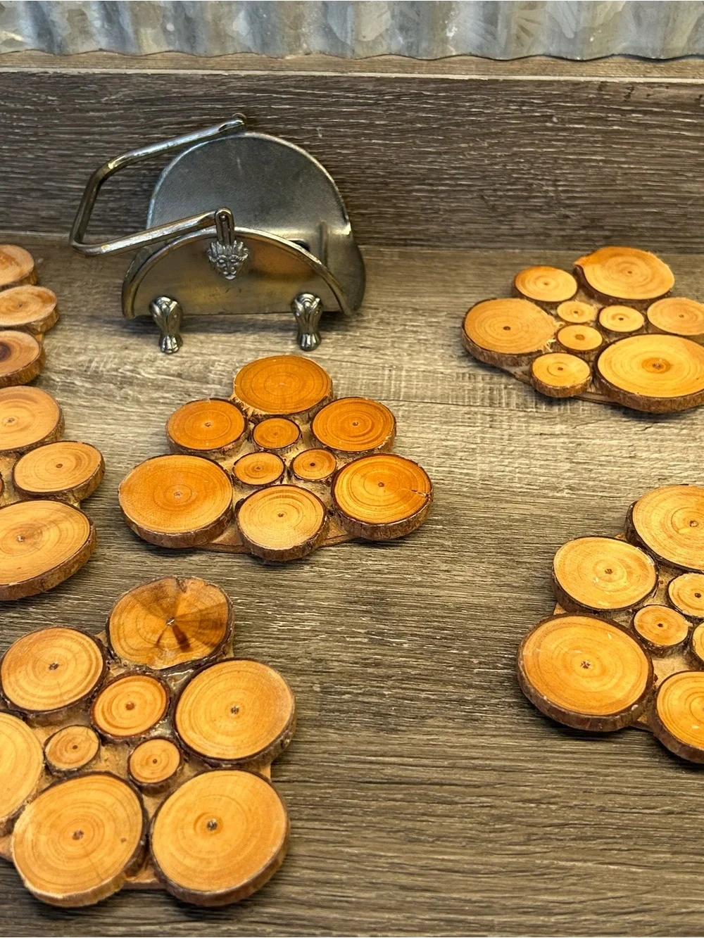VTG House of Lloyd (6) Wood Log Coasters & Holder